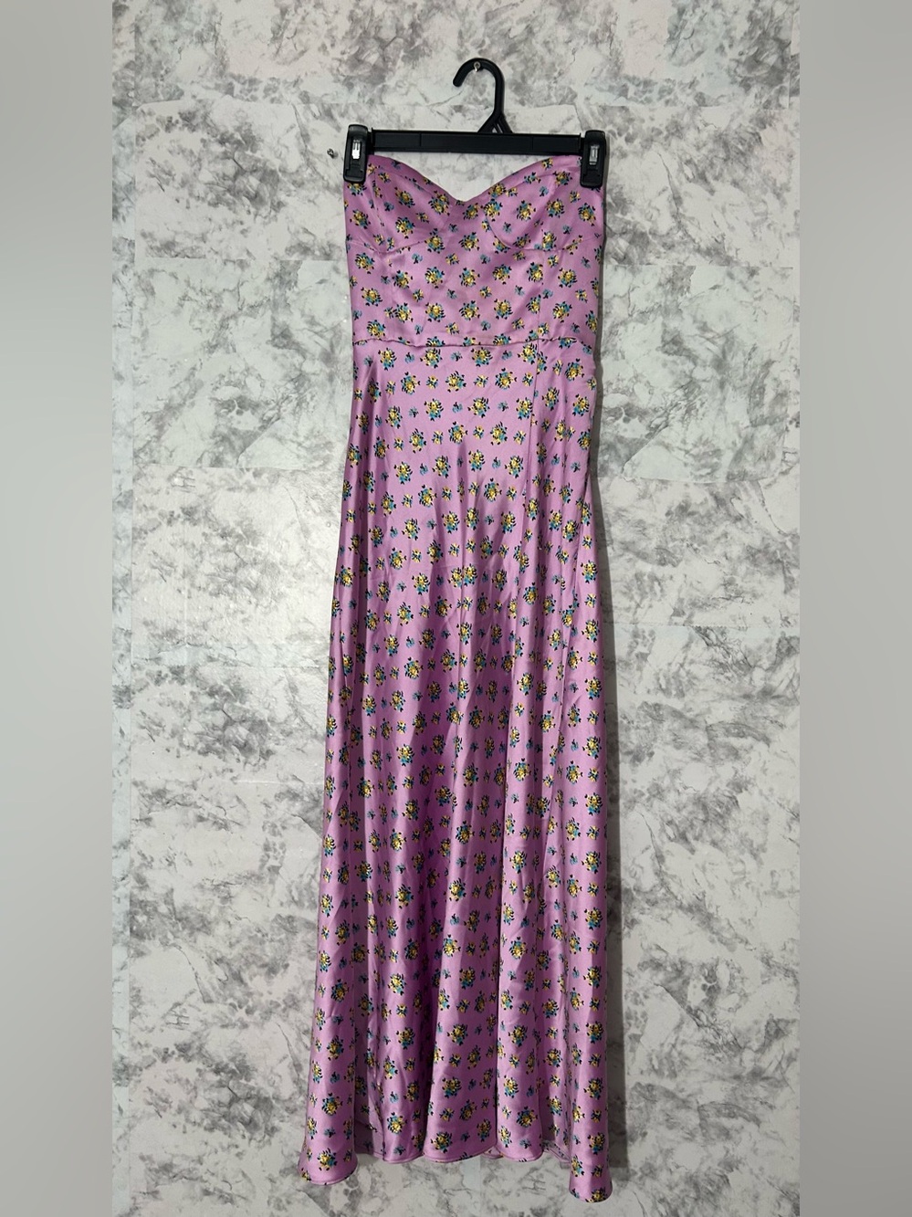 Zara Lavender-Pink Strapless Floral Maxi Dress